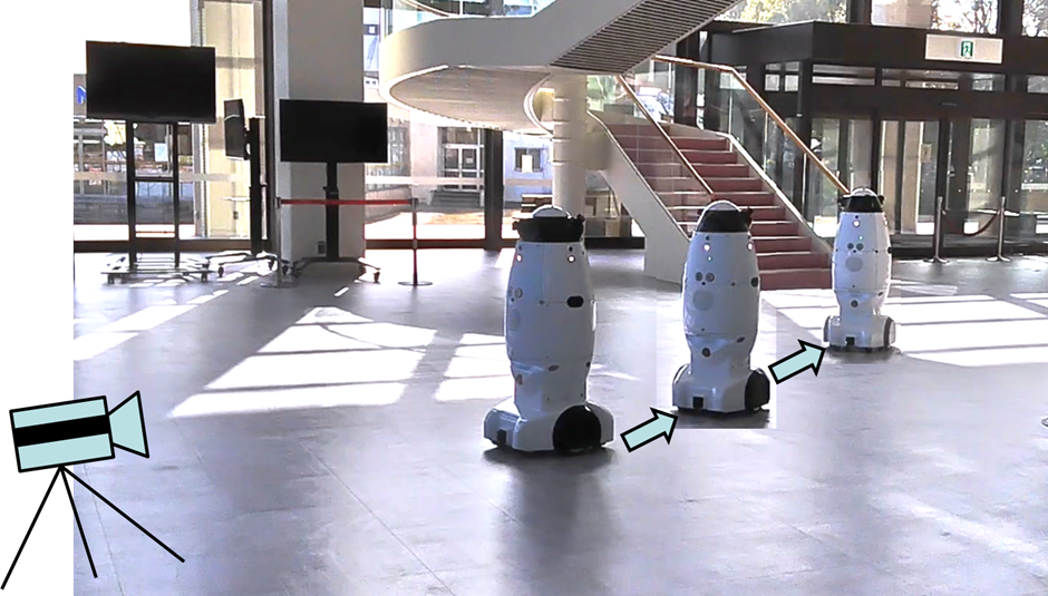 自律移動型警備ロボットとのフィールド実証実験の様子